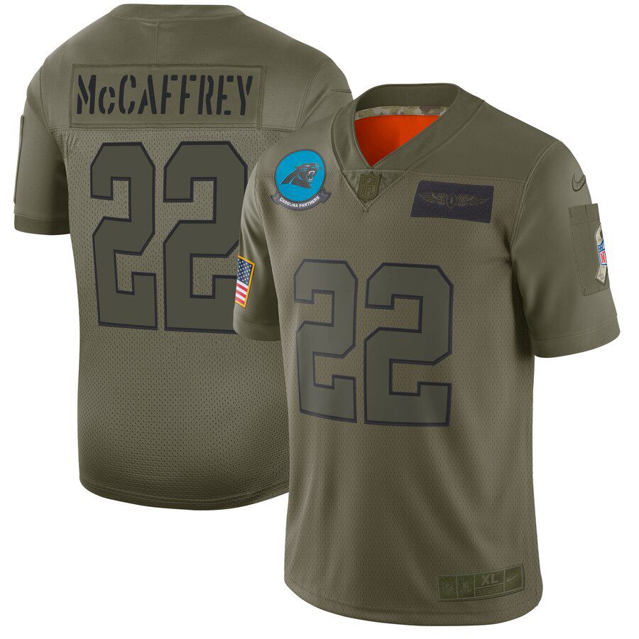 Men Carolina Panthers #22 Mccaffrey Green Nike Olive Salute To Service Limited NFL Jerseys->carolina panthers->NFL Jersey